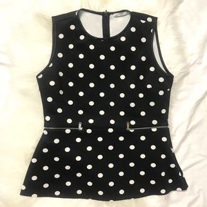 Zara Polka Dot Peplum Scuba Top